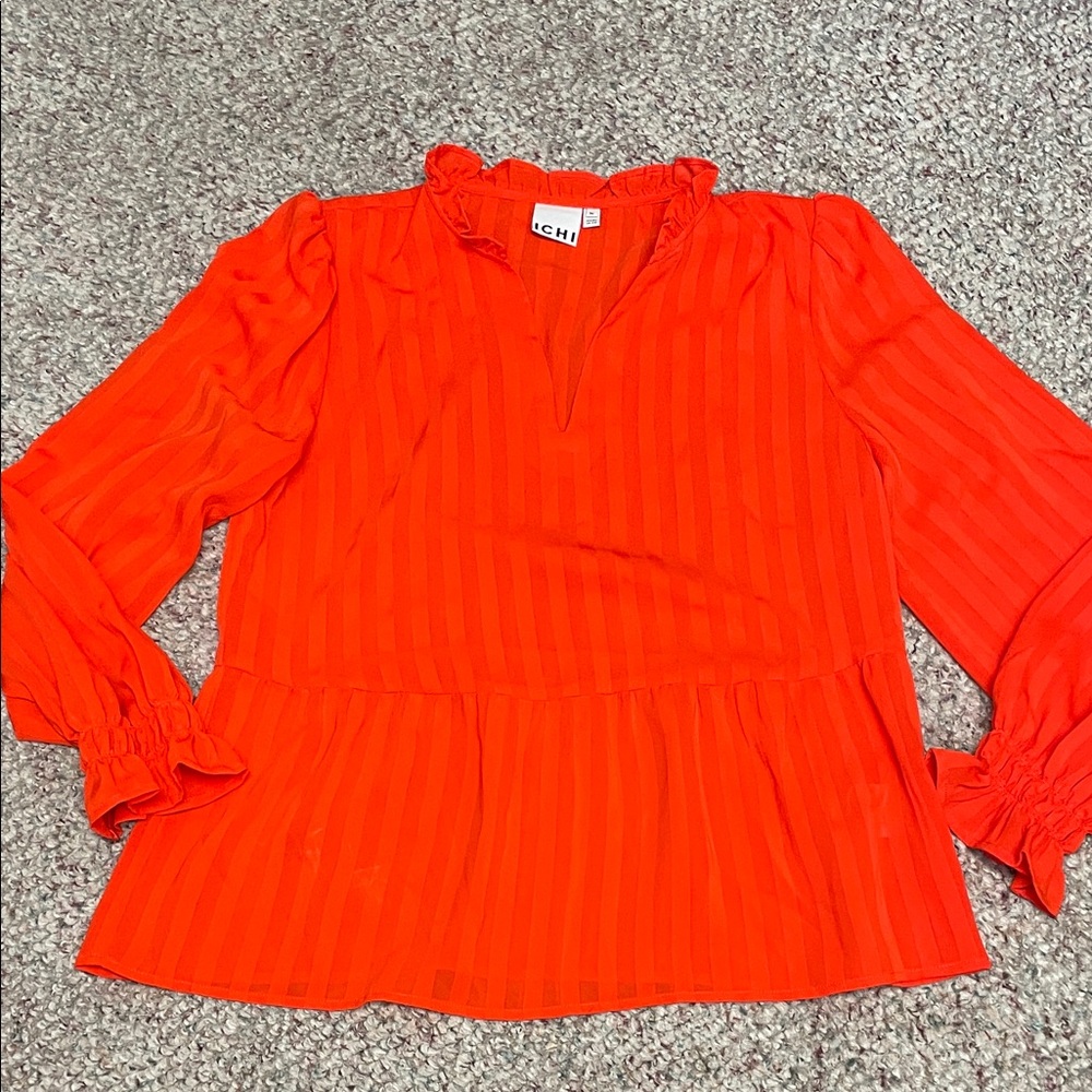 Ichi Ruffled v neck Orange Women's Top